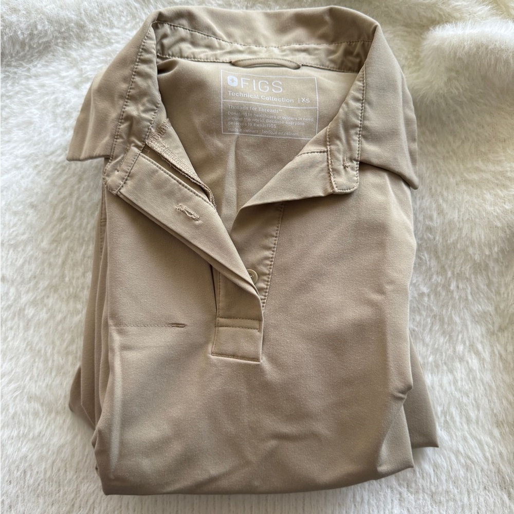 FIGS Women's Polo Top in Light Khaki
